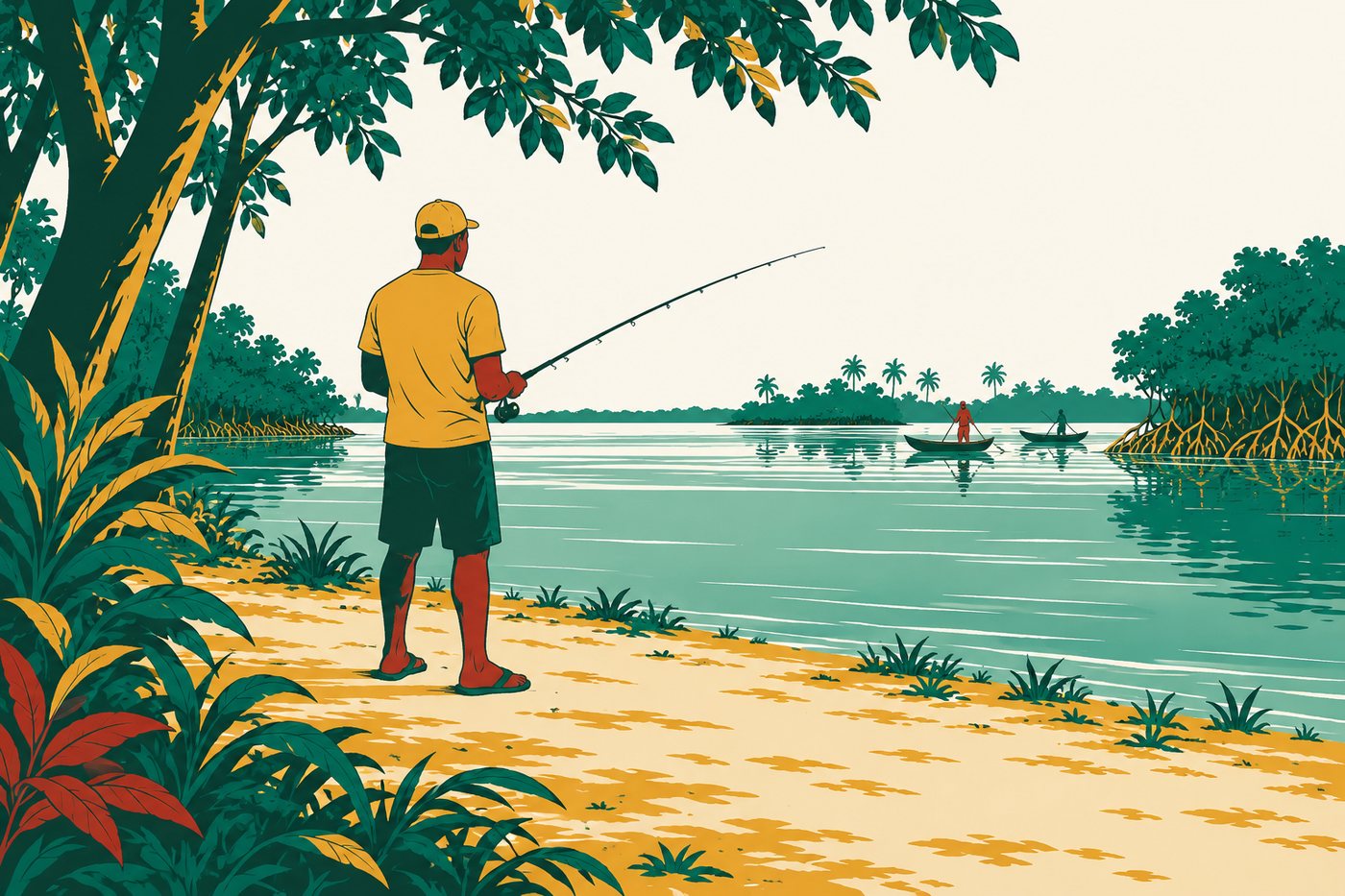 Pêcheur au bord d’une lagune ivoirienne