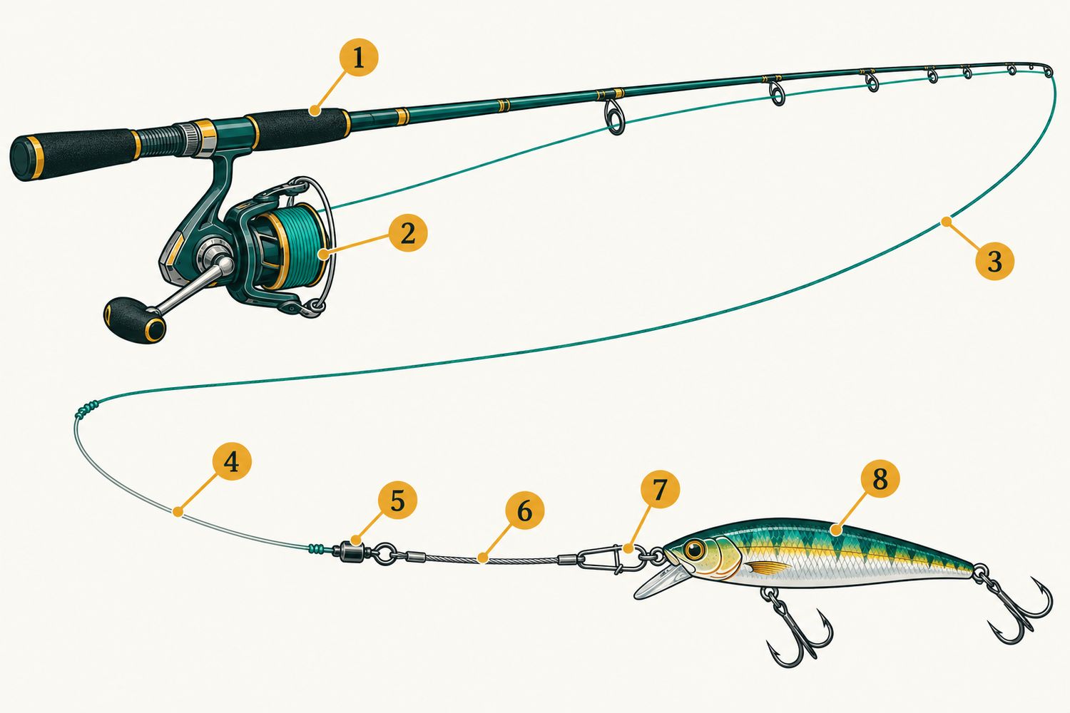 Schéma numéroté : Leurre au barracuda